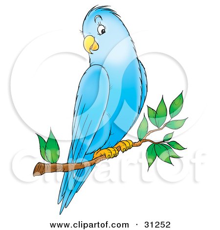Clipart Illustration of a Friendly Blue Parakeet Perched On A Tree Branch by Alex Bannykh