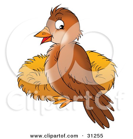 Clipart Illustration of a Cute Brown Bird Perched On The Rim Of A Nest by Alex Bannykh