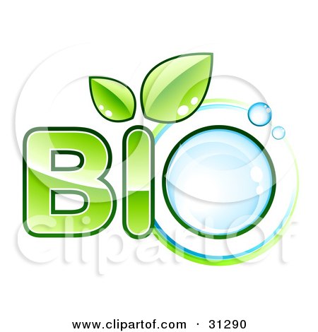 Clipart Illustration of Green BIO Text With Leaves Sprouting From The Letter I And A Water Droplet As The Letter O by beboy