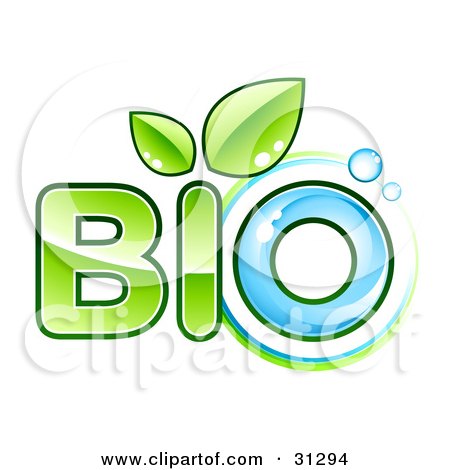 Clipart Illustration of BIO Text With Green Leaves Sprouting From The Letter I And Blue Water As The Letter O by beboy
