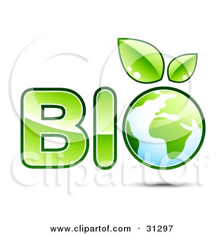 Clipart Illustration of Green BIO Text With Planet Earth With Sprouting Leaves As The Letter O by beboy