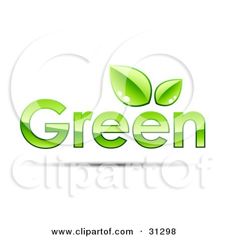 Clipart Illustration of GREEN Text With Two Leaves Above The Second Letter E by beboy