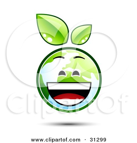 Clipart Illustration of a Laughing Earth Character With Green Leaves Above by beboy