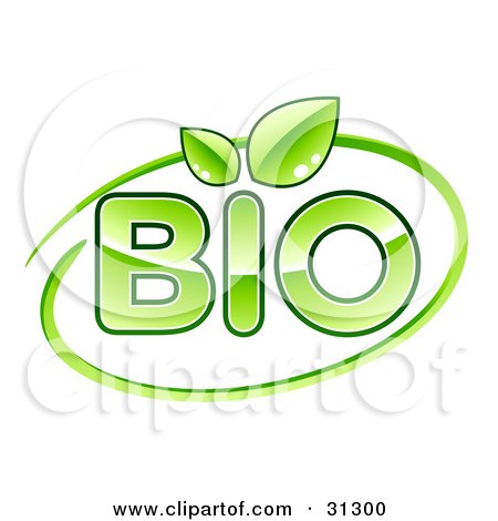 Clipart Illustration of Green BIO Text With Leaves Sprouting From The Letter I And A Green Dash by beboy