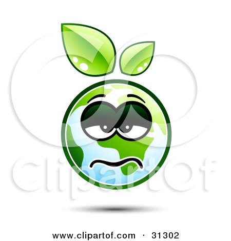 Clipart Illustration of a Sick Or Depressed Earth Character With Green Leaves Above by beboy