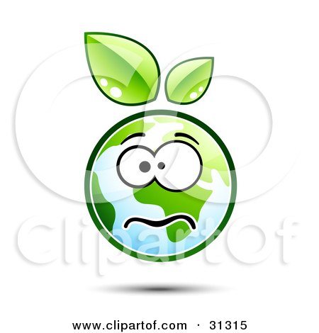 Clipart Illustration of a Stressed Or Nervous Earth Character With Green Leaves Above by beboy