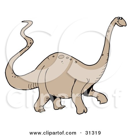 Clipart Illustration of a Brown Apatosaurus Or Brontosaurus Dinosaur With A Long Neck And Tail by LaffToon