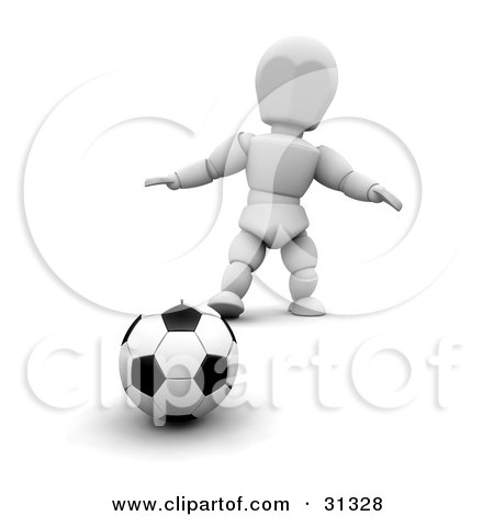 Clipart Illustration of a White Character Standing Behind A Soccer Ball On A Field by KJ Pargeter