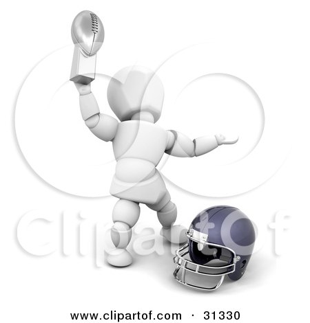 Clipart Illustration of a White Character Holding Up An American Football Championship Trophy by KJ Pargeter