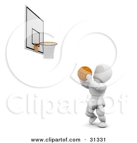 Clipart Illustration of a White Character Holding A Basketball, Aiming Towards A Hoop by KJ Pargeter