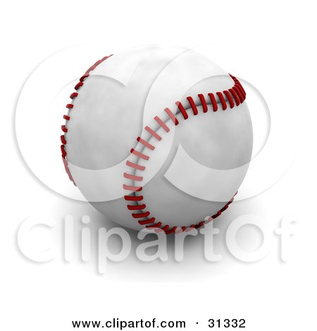 Clipart Illustration of a 3d Baseball With Red Stitching by KJ Pargeter