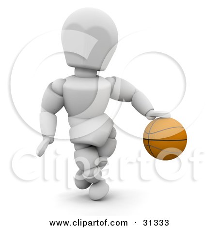Clipart Illustration of a White Character Dribbling A Basketball On The Court by KJ Pargeter