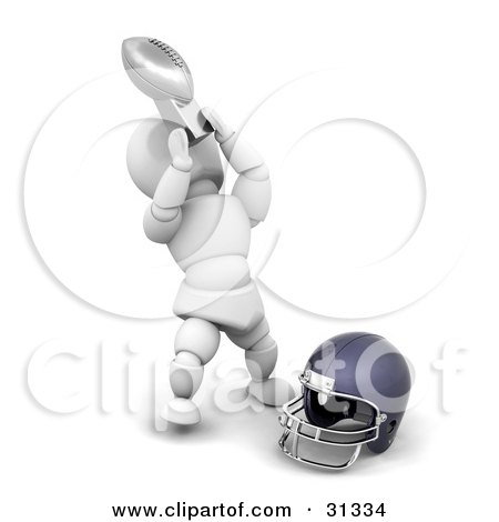 Clipart Illustration of a Happy White Character Showing Off His American Football Championship Trophy by KJ Pargeter