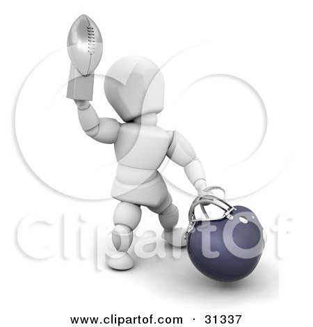 Clipart Illustration of a White Character Holding Up A Football Championship Trophy And Putting His Helmet On The Ground by KJ Pargeter