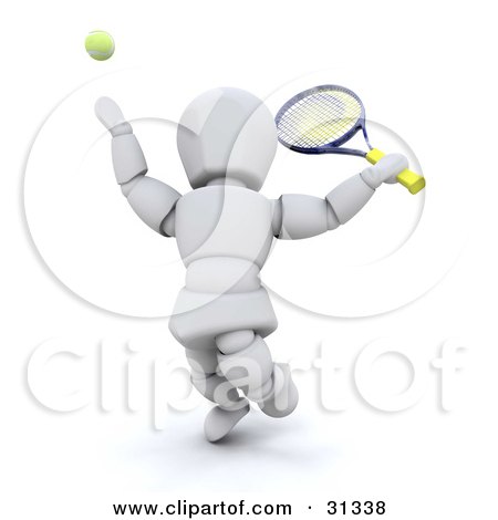 Clipart Illustration of a White Character Serving, Tossing A Tennis Ball And Preparing To Hit It With A Racket by KJ Pargeter