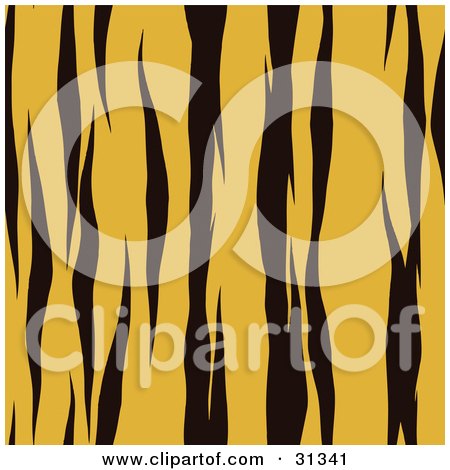 Clipart Illustration of an Orange And Black Vertical Tiger Stripe Patterned Background by KJ Pargeter