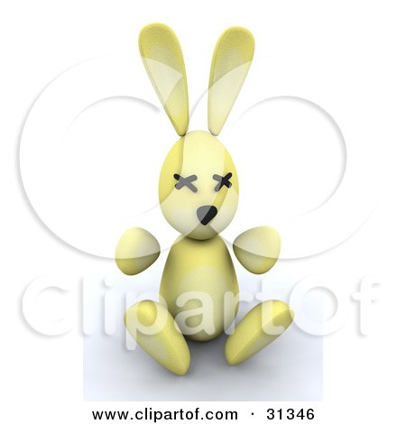 Clipart Illustration of a Yellow 3d Easter Bunny With Stitched Eyes by KJ Pargeter