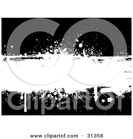 Clipart Illustration of a Blank White Grunge Text Box With Dripping Ink And Splatters, On A Black Background by KJ Pargeter