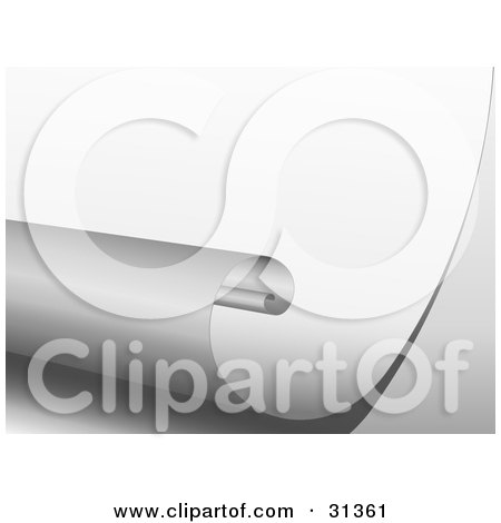 Clipart Illustration of a Curling Piece Of Blank White Paper With A Shadow by KJ Pargeter