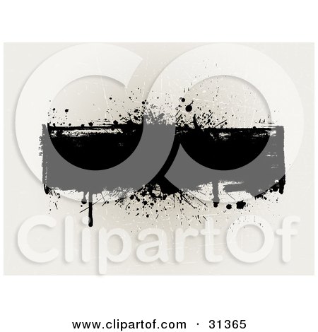 Clipart Illustration of a Blank Black Grunge Text Box With Dripping Ink, Over A Scratched Beige Background by KJ Pargeter