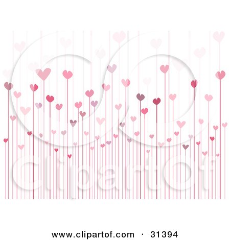 Clipart Illustration of a Background Of Pink And Purple Hearts Growing On Tall Stems by KJ Pargeter