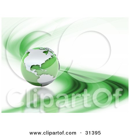 Clipart Illustration of a Green 3d Globe On A White Background With A Dash Of Green by KJ Pargeter