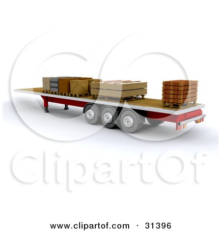 Clipart Illustration of a 3d Lorry Trailer With Crates Stacked On The Flat Surface by KJ Pargeter