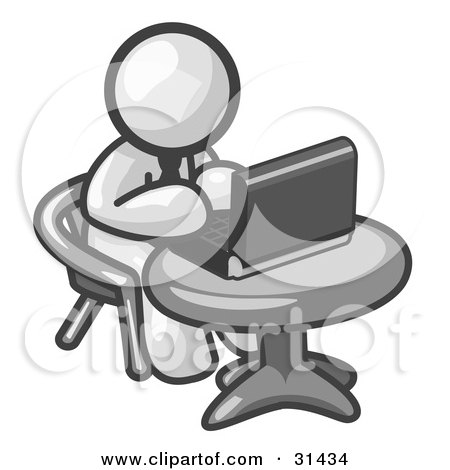 Clipart Illustration of a White Man Working On A Laptop Computer On A Table by Leo Blanchette