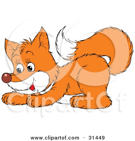 Clipart Illustration of a Playful Fox Kit Crouching Down by Alex Bannykh