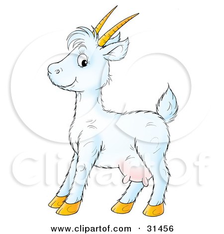 Clipart Illustration of a Cute White Goat With Horns And Udders by Alex Bannykh