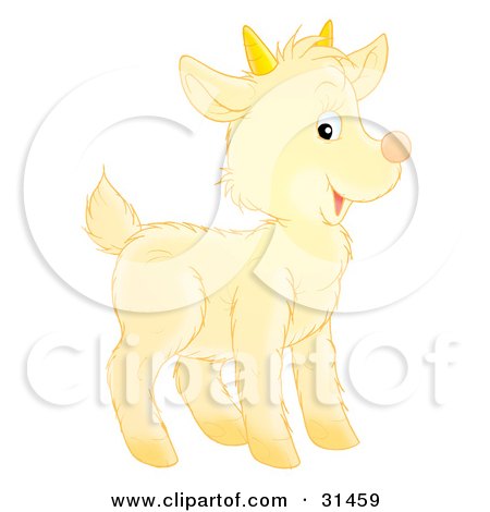 Clipart Illustration of an Adorable Yellow Baby Goat With Small Horns by Alex Bannykh