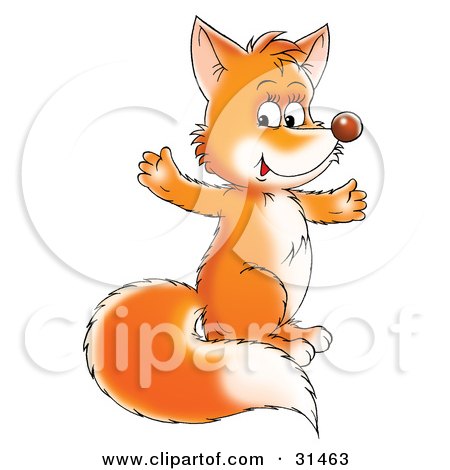 Clipart Illustration of a Happy Fox Kit With A Bushy Tail, Sitting Up On Its Hind Legs And Holding Its Front Paws Out by Alex Bannykh