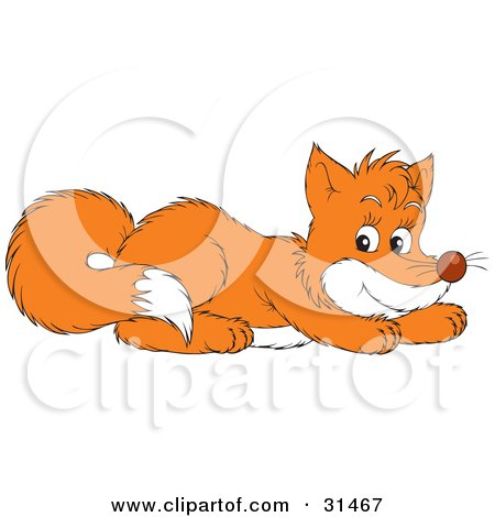 Clipart Illustration of a Frisky Fox Kit Crouching Playfully by Alex Bannykh
