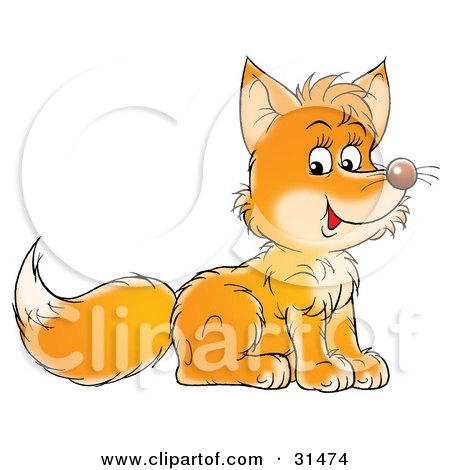 Clipart Illustration of a Cute Little Fox Cub Sitting And Facing To The Right by Alex Bannykh