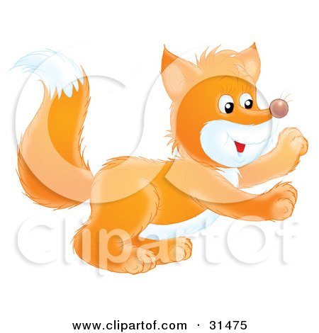 Clipart Illustration of a Cute And Playful White And Orange Fox Kit Holding His Front Paws Up by Alex Bannykh