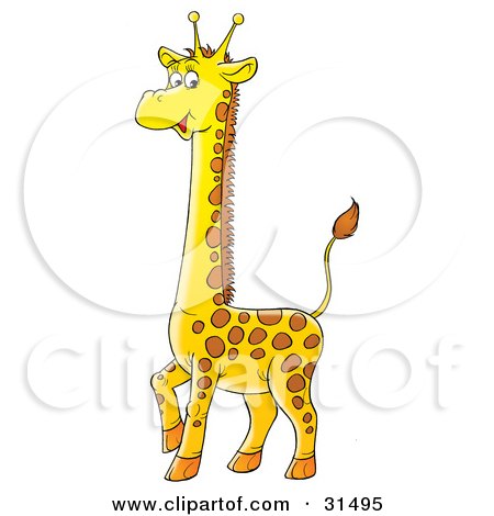 Clipart Illustration of an Adorable Spotted Baby Giraffe Standing With One Leg Lifted by Alex Bannykh
