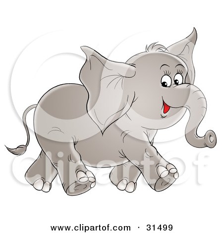 Clipart Illustration of an Adorable Gray Elephant Walking To The Right, On A White Background by Alex Bannykh