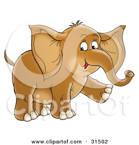 Clipart Illustration of a Happy Brown Baby Elephant Walking, On A White Background by Alex Bannykh
