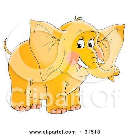 Clipart Illustration of a Cute Yellow Elephant With Blushed Cheeks And Tusks, On A White Background by Alex Bannykh
