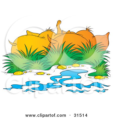 Clipart Illustration of a Rear View Of Two Elephants On Shore Near The Waterfront, On A White Background by Alex Bannykh
