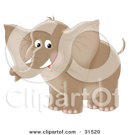 Clipart Illustration of a Cute Brown Elephant With Tusks, On A White Background by Alex Bannykh