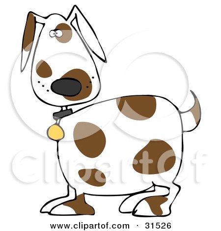 Clipart Illustration of a Cute White Dog With Brown Spots, Wearing A Collar And Looking At The Viewers by djart