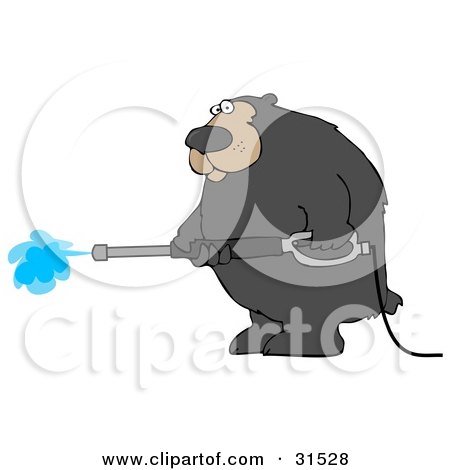 Clipart Illustration of a Big Bear Operating A Power Washer by djart