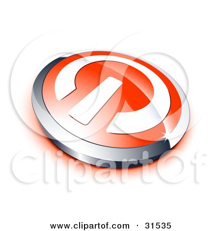 Clipart Illustration of a White Power Symbol On A Red Electronics Button, Bordered By Chrome, With A Red Shadow by beboy