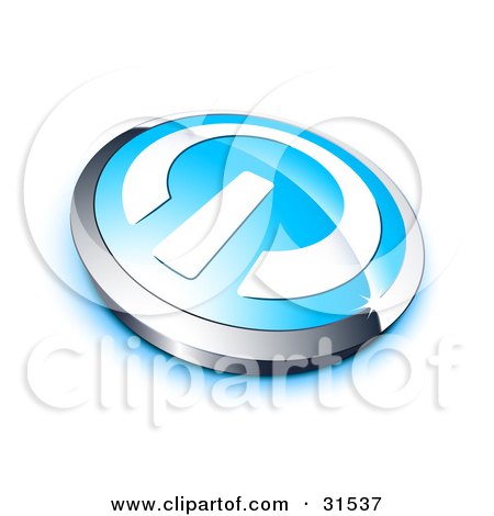 Clipart Illustration of a White Power Symbol On A Blue Electronics Button, Bordered By Chrome, With A Blue Shadow by beboy
