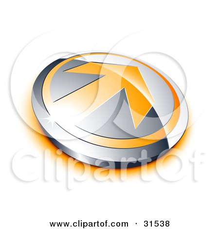 Clipart Illustration of an Orange Arrow On A Chrome Button With An Orange Shadow by beboy