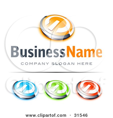 Clipart Illustration of a Pre-Made Logo Of A Orange And Chrome Power Button, Blue Green And Red Buttons Also Included, With Space For A Business Name And Company Slogan Below by beboy