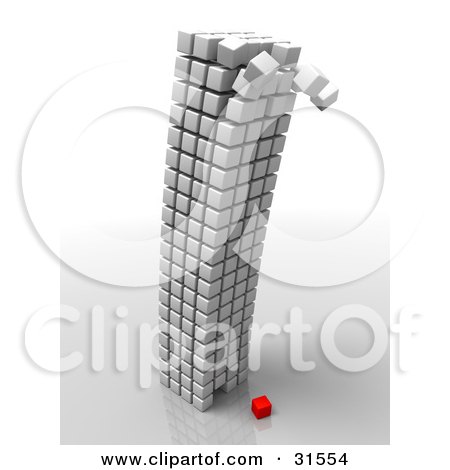 Clipart Illustration of a Toppling White Cubic Structure Falling Down Over One Removed Red Cube by Tonis Pan