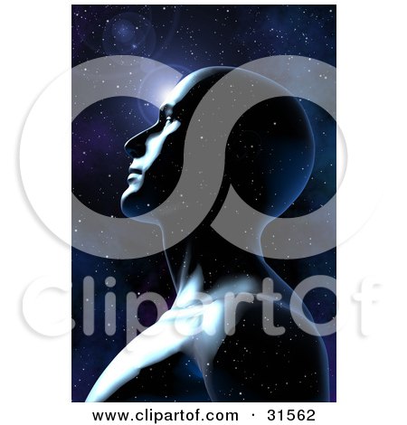 Clipart Illustration of a Transparent Man Becoming One With The Universe Against A Starry Night Sky, Symbolizing Meditation, Self And Knowledge by Tonis Pan
