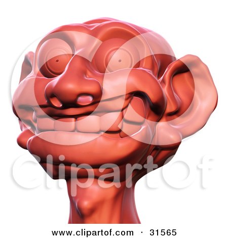 Clipart Illustration of a Red Sculpted Goblin Head Grinning Foolishly by Tonis Pan